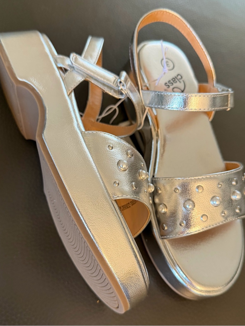 art class Silver Studded Girls' Platform Sandals